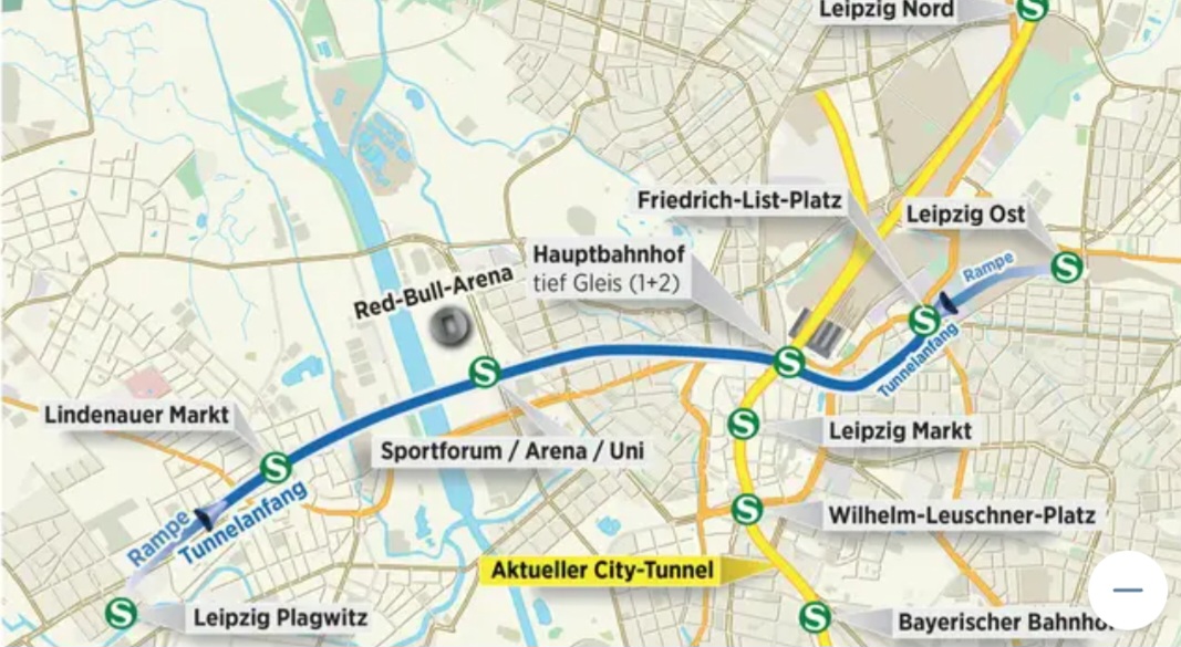 Der Verlauf des zweiten City-Tunnel durch Leipzig