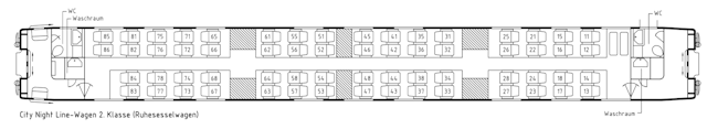 Grundriss des Ruhesesselwagen Bpm der CityNightLine AG Grundriss des Ruhesesselwagen Bpm der CityNightLine AG
