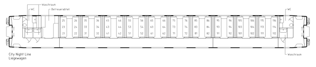 Grundriss des Liegewagen Bvcmbz 248 der CityNightLine AG Grundriss des Liegewagen Bvcmbz 248 der CityNightLine AG