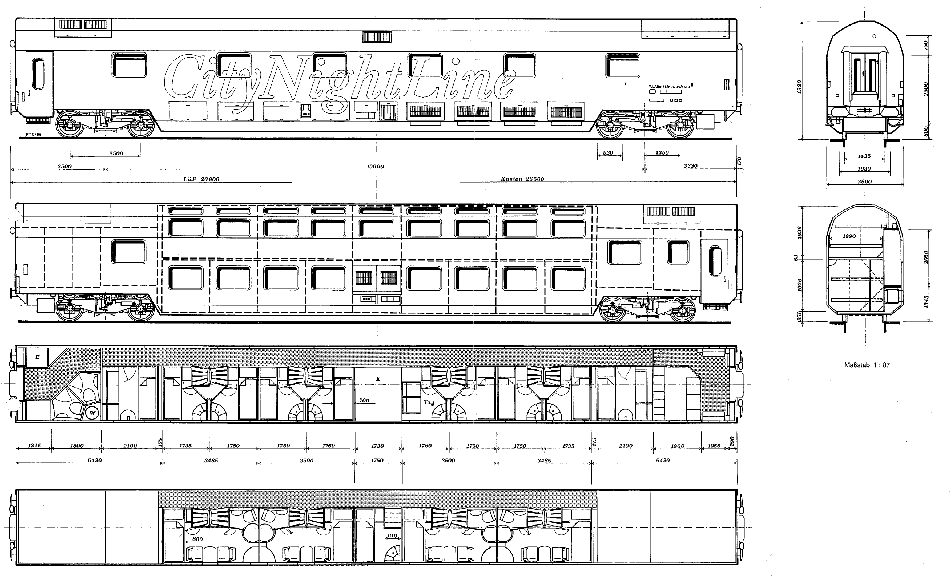 Wagenskizze des Doppelstockschlafwagen WLABm 171 der CityNightLine AG Wagenskizze des Doppelstockschlafwagen WLABm 171 der CityNightLine AG